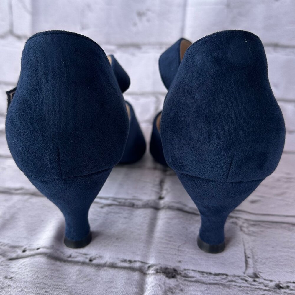 NIB Pointed Closed Toe Ankle Strap Buckle Slip on Low Heel Pumps Navy Blue Sz 10 - Picture 4 of 13